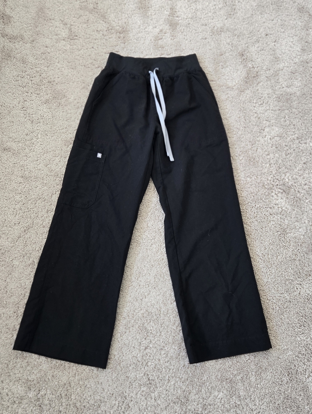 Figs Women Size S/P BLACK High Waisted Isabel Wide Leg Scrub Pants Pockets Work - Picture 3 of 16
